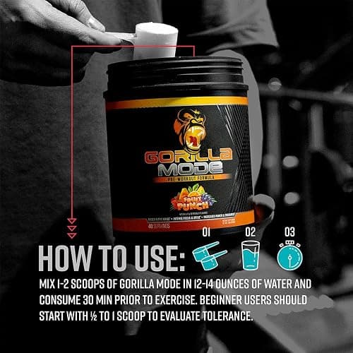 Gorilla Mode Pre Workout - Massive Pumps · Laser Focus · Energy · Power - L-Citrulline, Creatine, L-Tyrosine, Betaine, Hydroprime®, Alpha-GPC, 400mg Caffeine, Huperzine A - 620g (Bombsicle) thumbnail 4