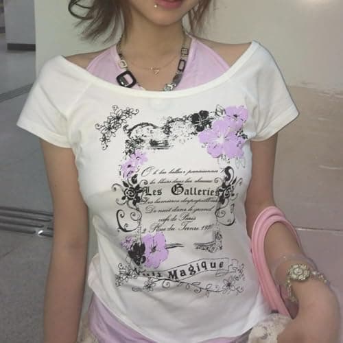 Baby Tee Y2k Women Grunge Top Emo 2000s Vintage Fake Two Piece Short Sleeve T Shirt Crop Tops Teens thumbnail 4