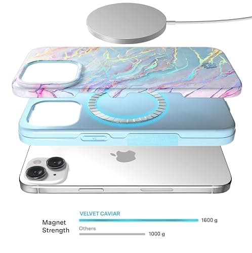 VELVET CAVIAR for iPhone 15 Plus Case Marble - Cute Protective Cover for Women - Compatible with MagSafe - 10ft Drop Tested - Holographic, Blue, Pink - 15 Plus - Holographic Moonstone Marble thumbnail 3