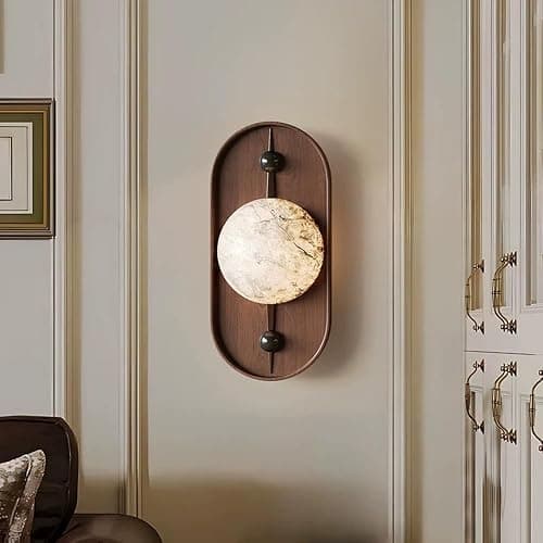 JIANGXMF Retro Industrial Farmhouse Interior Wall Sconce, Round Marble Lampshade Wall Light, Marble with Texture Wall Lamps, 5W Warm Light LED Wall Mount Lamp, Hotel Atmosphere Decorative Lamp thumbnail 3