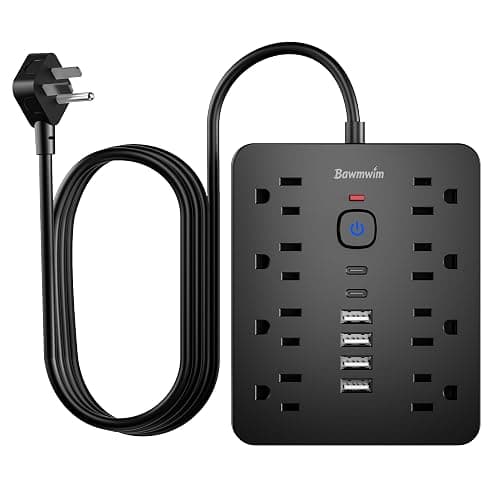 Bawmwim Surge Protector Power Strip, 8 Outlets(1250W/10A), 6 USB Charging Ports(2 USB C), 6FT Flat Plug Extension Cord Outlet Extender with Overload Protection, ETL Certified for Office, Dorm Room - Image 1