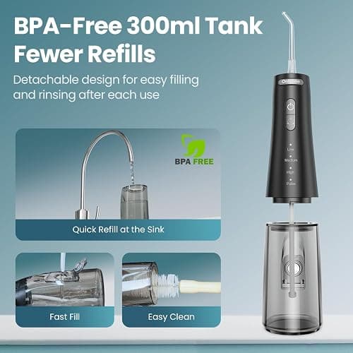 Onlyone Rechargeable Cordless Water Flosser with Adjustable Water Pressure for Daily Oral Care, Power Dental Flosser for Home and Travel Use, Portable Oral Irrigator for Sensitive Gums and Braces Care thumbnail 7