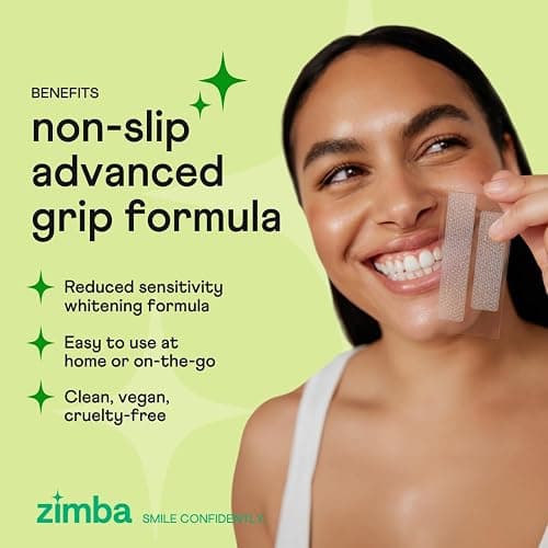 Zimba Spearmint Flavored Teeth Whitening Strips | Vegan, Enamel Safe Hydrogen Peroxide Teeth Whitener for Coffee, Wine, Tobacco, and Other Stains | 14 Day Treatment | Spearmint thumbnail 4