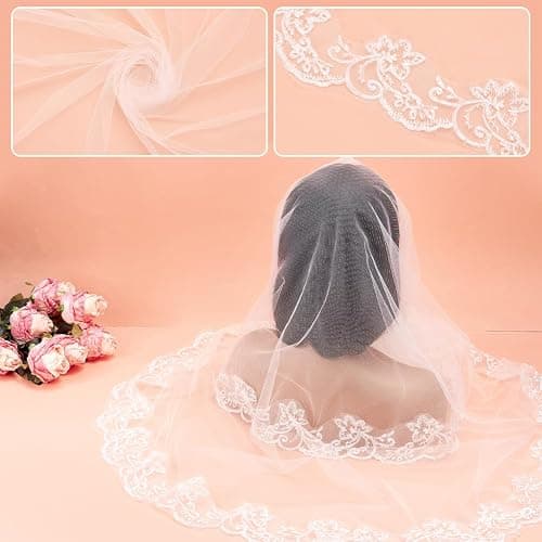 OLYCRAFT Lace Veil Long Cathedral Tulle Sheer Wedding Bridal Wedding Dress Veils for Brides Shower Party Dress Up Accessories thumbnail 4
