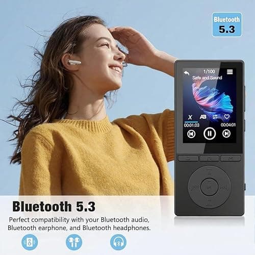 64GB MP3 Player with Bluetooth 5.3, Music Player with HiFi Sound for Sports Runners, 2.4" Screen MP3 Player Built in HD Speaker Voice Recorder FM Radio E-Book, Expanded Up to 128GB, Earphone Included thumbnail 6