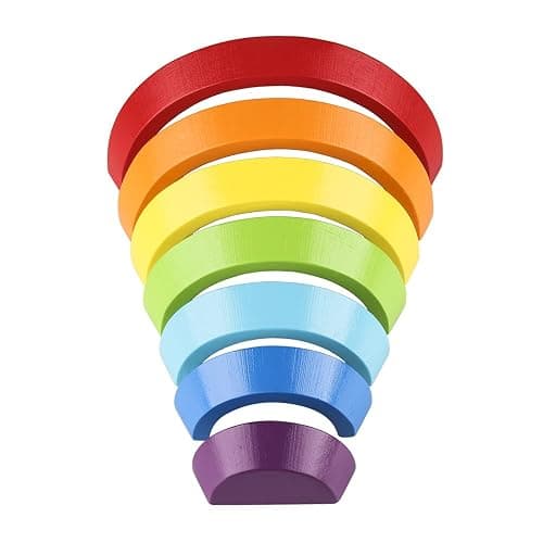 Tatum: Coogam Wooden Rainbow Stacker Nesting Puzzle Blocks - Tunnel Stacking Game Building Creative Color Shape Matching Jigsaw Learning Toy Set Board Early Development Gift for Kids Boy Girl thumbnail 5