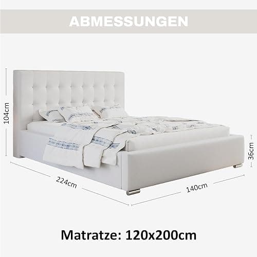MOTIVENA Deli Bett 120x200 Weiß Kunstleder, mit Stauraum, mit Kopfteil, mit Lattenrost, mit Füßen, ohne Matratze, Polsterbett 120x200 mit Bettkasten Weiß thumbnail 2