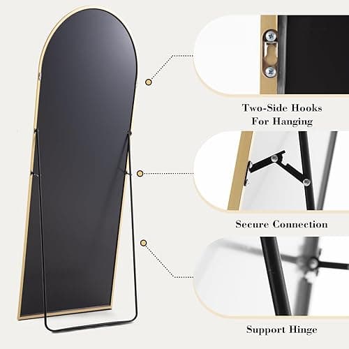 OLIXIS Arched Full Length Mirror 59"x16" for Bedroom, Full Body Mirror with Stand, Hanging or Leaning for Wall, Aluminum Alloy Thin Frame Floor Standing for Living Room, Tall, Gold thumbnail 5