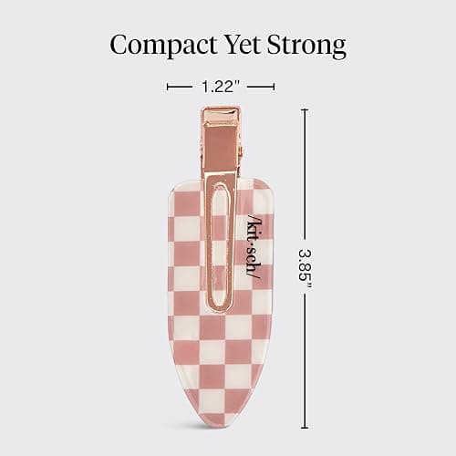 Kitsch Creaseless Hair Clips for Women - No Crease, No Bend Hair Clips for Styling, Bangs, Makeup Application, Face Wash | Recycled Acrylic - Checkered Terracotta | Ideal Gifts for Women, 2pcs thumbnail 4