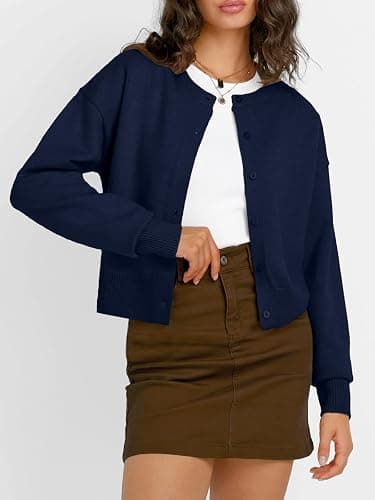Trendy Queen Cropped Cardigan Sweaters for Women Lightweight Crop Knit Y2k Fall Outfits Fashion Clothes 2025 thumbnail 2