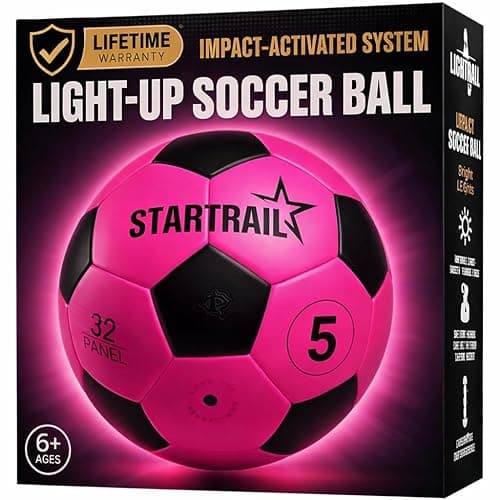 Glow in the Dark Soccer Ball | Sports Gift for Girls Ages 6-15 | LED Light-Up Ball with 3 Extra Batteries and Pump | Pre-Installed Batteries | Size 5 | Indoor & Outdoor Fun Gift for Kids & Teens 8-15 - Image 1
