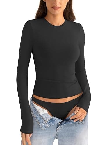 EasyGala Womens Cotton Long Sleeve Shirts Crew Neck Fitted Basic Going Out Outfits Undershirt Spring Fall Clothes 2025 thumbnail 3
