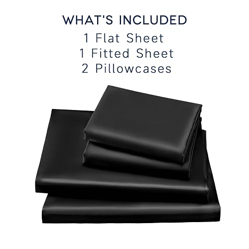 GOLAL Satin Sheets Queen Size - 4 Pieces Luxury Silky Soft Bed Sheets, Wrinkle-Free Black Satin Silk Sheet Set with 1 Deep Pocket Fitted Sheet, 1 Flat Sheet, 2 Pillow Cases thumbnail 4