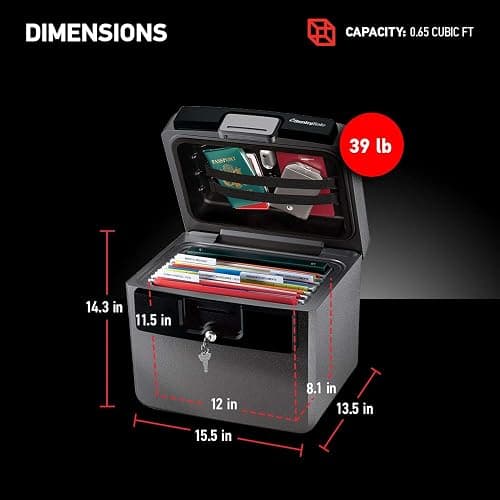 SentrySafe Black Fireproof and Waterproof Safe, File Folder and Document Box with Key Lock, Ex. 14.3 x 15.5 x 13.5 inches, HD4100 thumbnail 2