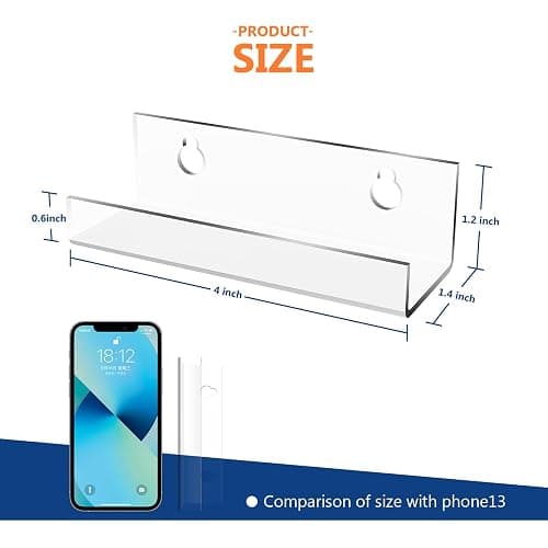 M-sorflly 8 Pack Vinyl Record Storage Shelf,4 inch Clear Acrylic Vinyl Record Holder Wall Mount,Small Versatile Floating Shelves Display for Albums thumbnail 3