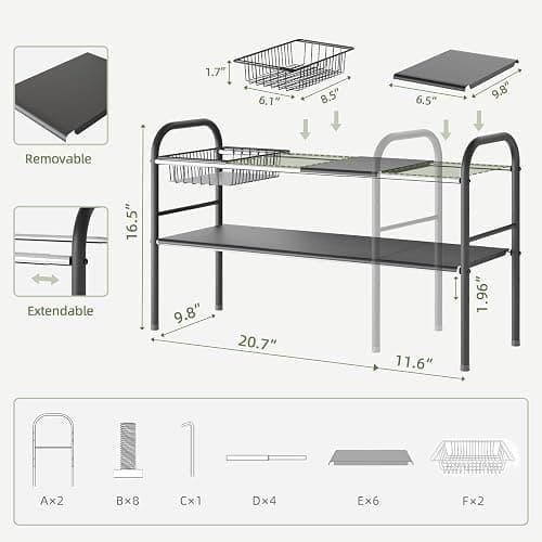 NETEL Under Sink Organizers and Storage, 2 Tier Expandable Under Cabinet Organizer Shelf with 2 Baskets and 6 Panels, Expandable Shelf for Cupboard, Kitchen, Bathroom, Shoe Storage Rack thumbnail 3