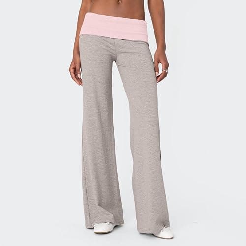 Pivanzore Fold Over Yoga Pants for Women Low Rise Wide Leg Leggings Sweatpants Y2k Cozy Stretchy Foldover Lounge Pants thumbnail 2