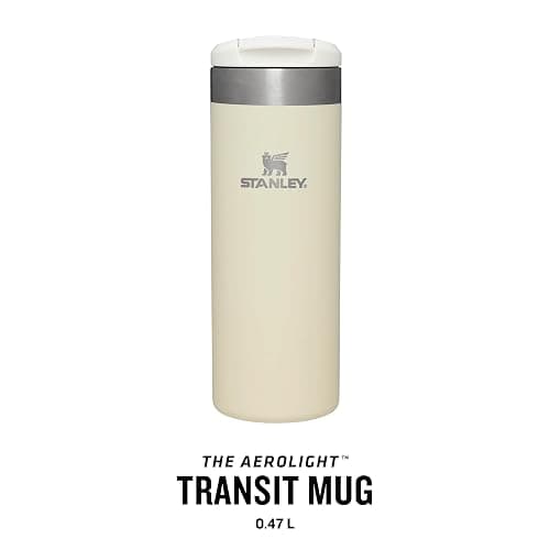 STANLEY Aerolight Transit Travel Mug 0.47L - Keeps 6 Hours Hot - 8 Hours Cold - Dishwasher Safe - Leakproof - Car Cup Holder Compatible - Insulated Coffee Cup - Cream Metallic thumbnail 4
