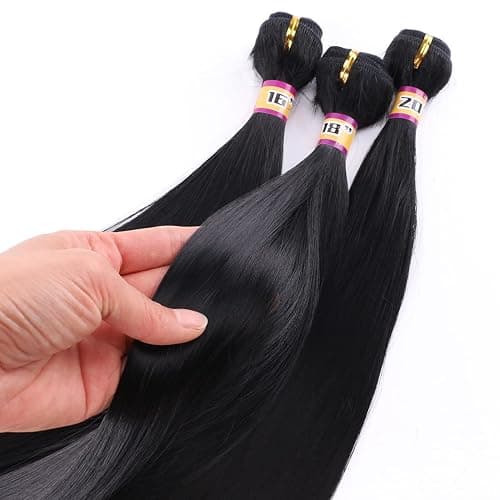 3 Bundles Silky Straight Synthetic Hair Weave Extensions 16 18 20 Inches Mixed Color Black Hair Weft (1#) thumbnail 2