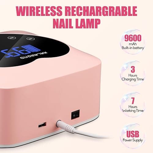 RALAMOND UV LED Nail Lamp, 72W Cordless UV Light for Nails, Rechargeable Nail Dryer with 5 Timer & Auto Sensor, Professional Fast Curing Gel Nail Lamp with Large Touch Display (Pink) thumbnail 5