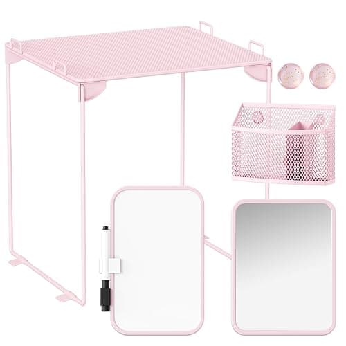 Svartur Pink Locker Accessories with Locker Shelf, Magnetic Mirror, Magnetic Pen Holder, Magnetic Small Whiteboard, Back to School Essentials Locker Decorations, 7 Piece Locker Organizer for Work - Image 1