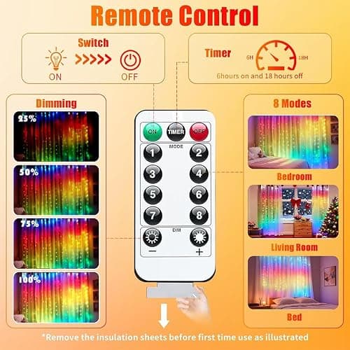 300LED Fairy Curtain Lights, 9.8x9.8Ft Warm White USB Plug in 8 Modes & Timer Christmas String Hanging Lights with Remote for Bedroom Indoor Outdoor Weddings Party Wall Decorations(rainbow) thumbnail 5