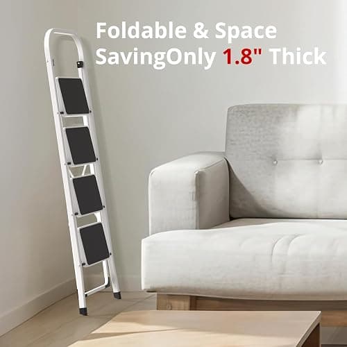 HBTower Step Ladder Folding Step Stool for Adults with Anti-Slip Pedal,330 lbs Capacity for Kitchen, Home,White thumbnail 5