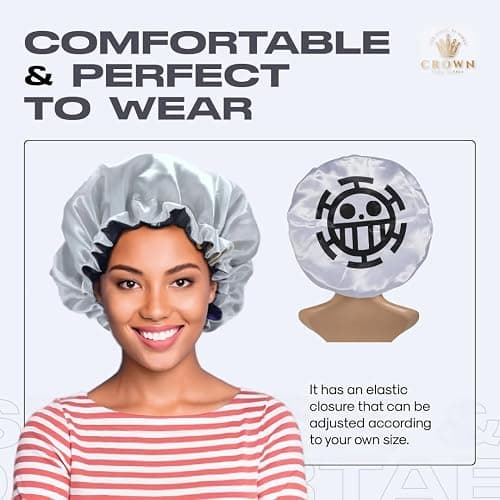 Silky Design Bonnet with Elastic Soft Band Adjustable Women and Men Bonnets for Sleeping Comfortable Satin Fabric (White LawOp) thumbnail 4