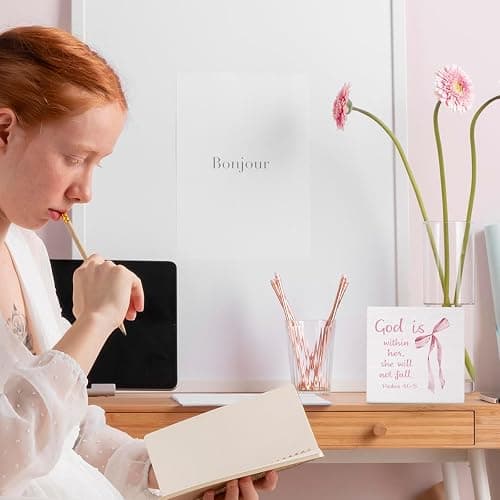 Coquette Dorm Decor, Pink Bow Christian Gifts for Women Faith, Inspirational Bible Verse Wooden Box Sign, Girly Wall Decor for Girls Room College Apartment Dorm Decoration thumbnail 4