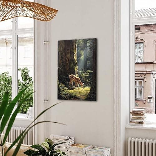Fawn Deer Sunlit Ancient Forest Canvas Wall Decor | waterproof canvas, fade-resistant print, 5 sizes, gallery wrapped ready to hang for living room, bedroom, or cabin. thumbnail 6