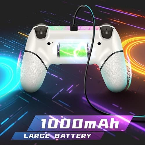 AceGamer Wireless Controller for PS4, White Crack Custom Design with RGB Light,1000mAh Battery and 3.5mm Audio Jack, V2 Gamepad Joystick Compatible with PS4/Slim/Pro and Windows PC! (White-Light Up) thumbnail 7
