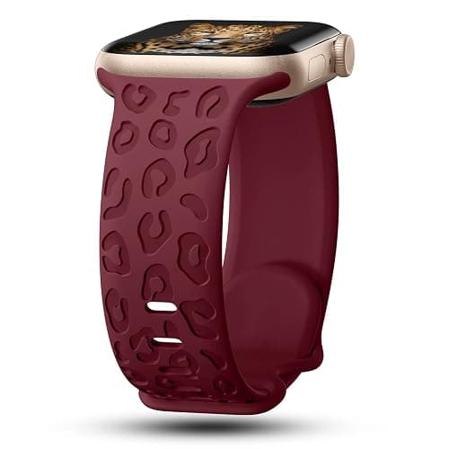 CreateGreat Engraved Bands Compatible with Apple Watch Band 40mm 41mm 38mm 42mm 44mm 45mm 46mm 49mm, Leopard Pattern Soft Silicone Strap Compatible with iWatch Series 10 9 8 7 6 5 4 3 2 1 SE Ultra - Image 1