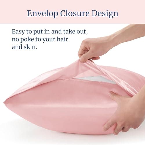 BEDELITE Satin Pillowcase for Hair and Skin, Super Soft and Cooling Similar to Silk Pillow Cases 2 Pack with Envelope Closure, Gift for Women Men(20"x26" Standard Size, Pink) thumbnail 6