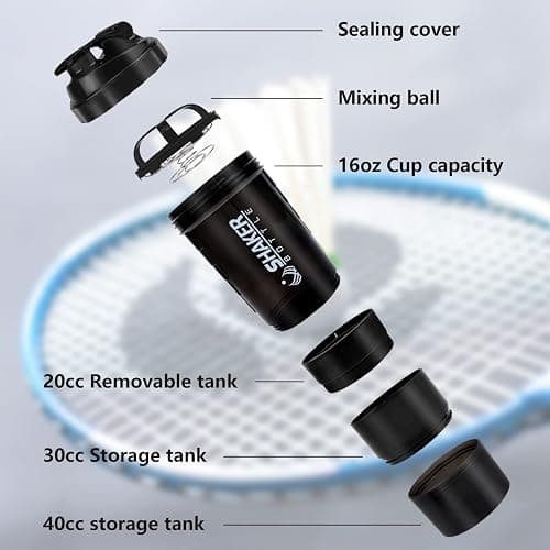 XTK Shaker Bottle 16OZ Protein Shaker Bottles with Mix Ball Sports Water Bottle Leak Proof GYM Cup for Protein Mixes with Powder Storage & Pill Organizer, Ideal for Pre Workout,BPA Free(black) - BLACK thumbnail 2