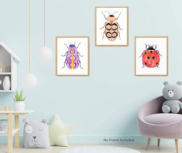 Colorful Insect Wall Art Prints,Watercolor Blue Beetle Ladybug Canvas Painting Colorful Insect Wall Art Poster for Kids Baby Room Decoration Home Decor Picture,Set of 6 (8"X10"inches,Unframed). thumbnail 6