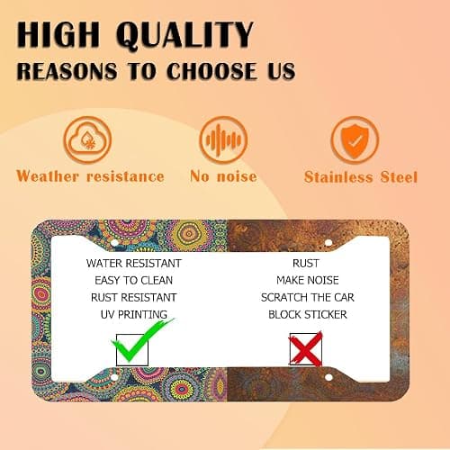 Colorful Mandala Pattern Aluminum License Plate Frame - 6x12 Inch US Standard, with Mounting Screws, Bohemian Auto Accessory thumbnail 4