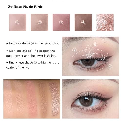 Mivota Rose Nude Eyeshadow Palette, 5 Colors Pink Brown Matte and Rose Gold Shimmer, Soft Glam Neutral Shades with Mauve Tones, Highly Pigmented Long Lasting Blendable for Daily Natural Makeup, 2# thumbnail 2