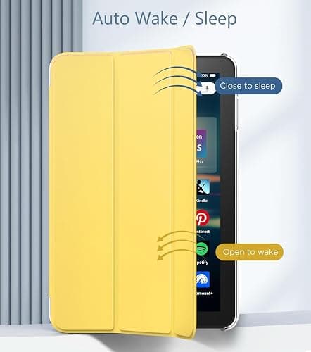 MoKo Case Fits All-New H D 8 inch Tablet (12th Generation/10th Gen, 2024/2022/2020 Release), PU Leather Trifold Stand Cover with Translucent Frosted Backshell with Auto Wake/Sleep, Light Yellow thumbnail 5