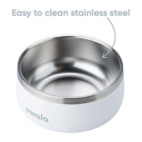 Owala Pet Bowl - Durable Stainless Steel, Food and Water Bowl for Dogs, Cats, and All Pets, Non-Slip Base, 24oz, White (Shy Marshmallow) thumbnail 4