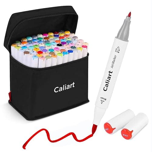 Caliart Alcohol Based Markers, 81 Colors Art Drawing Markers Set Dual Tip Brush & Fine Permanent Colored Sketch Pens, with Case for Artists Adults Coloring Book thumbnail 2