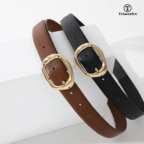TRIWORKS 2 Pack Leather Belts for Women Fashion Waist Belt with Liquid Shapes Women Belt for Jeans Pants Dresses thumbnail 4