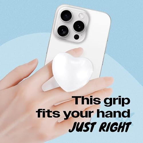 OnTheGrip Cute Glass Heart Design Collapsible Expandible Mobile Phone Grip Stand Holder for Smartphone Tablet Cell Phone Accessory (White) thumbnail 2