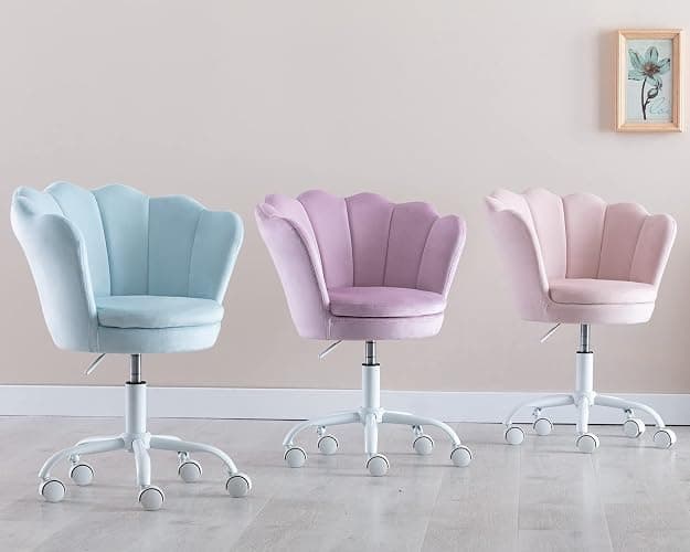 CIMOTA Cute Kids Desk Chair,Velvet Bedroom Chair Adjustable Child Computer Chair Swivel Shell Vanity Chairs for Girls Bedroom/Study Room, Light Pink thumbnail 7