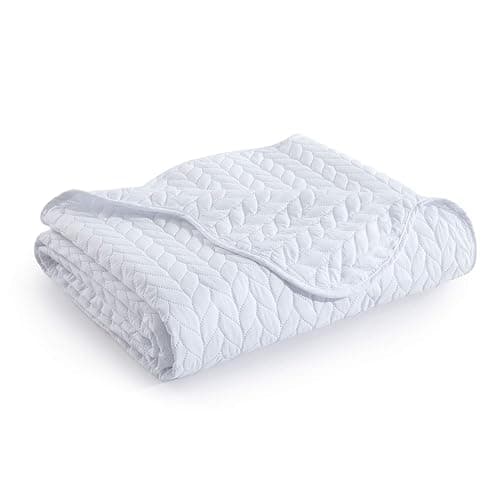 MOONLIGHT20015 Twin Quilt Set (66" x 86") with 1 Pillow Sham (20" x 26"+2") for All Season - 2 Pcs Reversible Bedding Set Lightweight Microfiber Coverlet Embossed Pattern Quilted Bedspread (White) thumbnail 5
