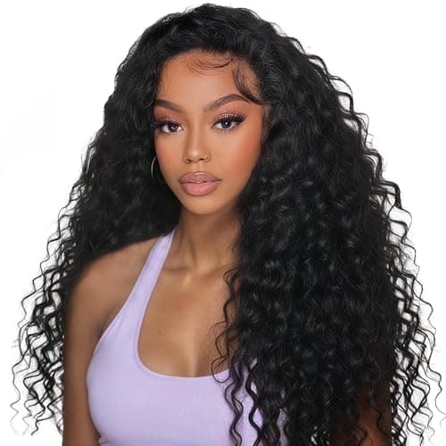 XSY Half Wig Human Hair Deep Wave 20 Inch Curly Human Hair Half Wig Drawstring Glueless Wear Go Half Wigs for Black Women 3 In 1 Seamles Flip Over Beginner Friendly 180% Density Natural Black Colour - Image 1