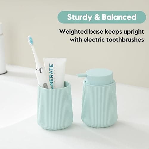 YAUKPH Green Striped Toothbrush Holder for Electric Toothbrushes Bathroom Organizer Cup for Toothpaste Kids & Adults thumbnail 3