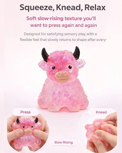 Glitter Highland Cow Squishies Fidget Toy, Soft Slow Rising Stress Relief Ball, Cute Sensory Squeeze Toy for Adults & Kids, Anxiety Relief Desk Decor, Easter Basket Stuffer for Cow Lovers (Blue) thumbnail 8
