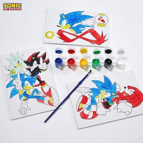 Innovative Designs Sonic The Hedgehog Canvas Paint Set for Kids with 3 Canvases, Acrylic Paint, Paintbrush, & Easel thumbnail 8