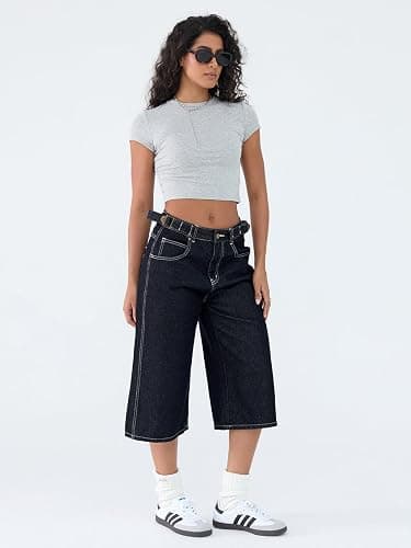 EMMIOL Womens Jorts Denim Shorts Y2k Vintage Baggy Mid Rise Bermuda Jeans Summer Knee Length Jort Short Pants thumbnail 4