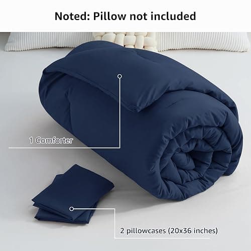 CozyLux Navy Blue King Size Comforter Set, 3 Pieces Solid Breathable Quilted Style Bedding Sets, Luxury Fluffy Soft Bed Set with Down Alternative Comforter for All Season (1 Comforter & 2 Pillowcases) thumbnail 7